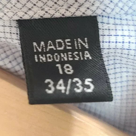 Kenneth Cole Dress Shirt 2XL Men Size 18 34/35 Light Blue Grid Check Long Sleeve - Picture 4 of 12